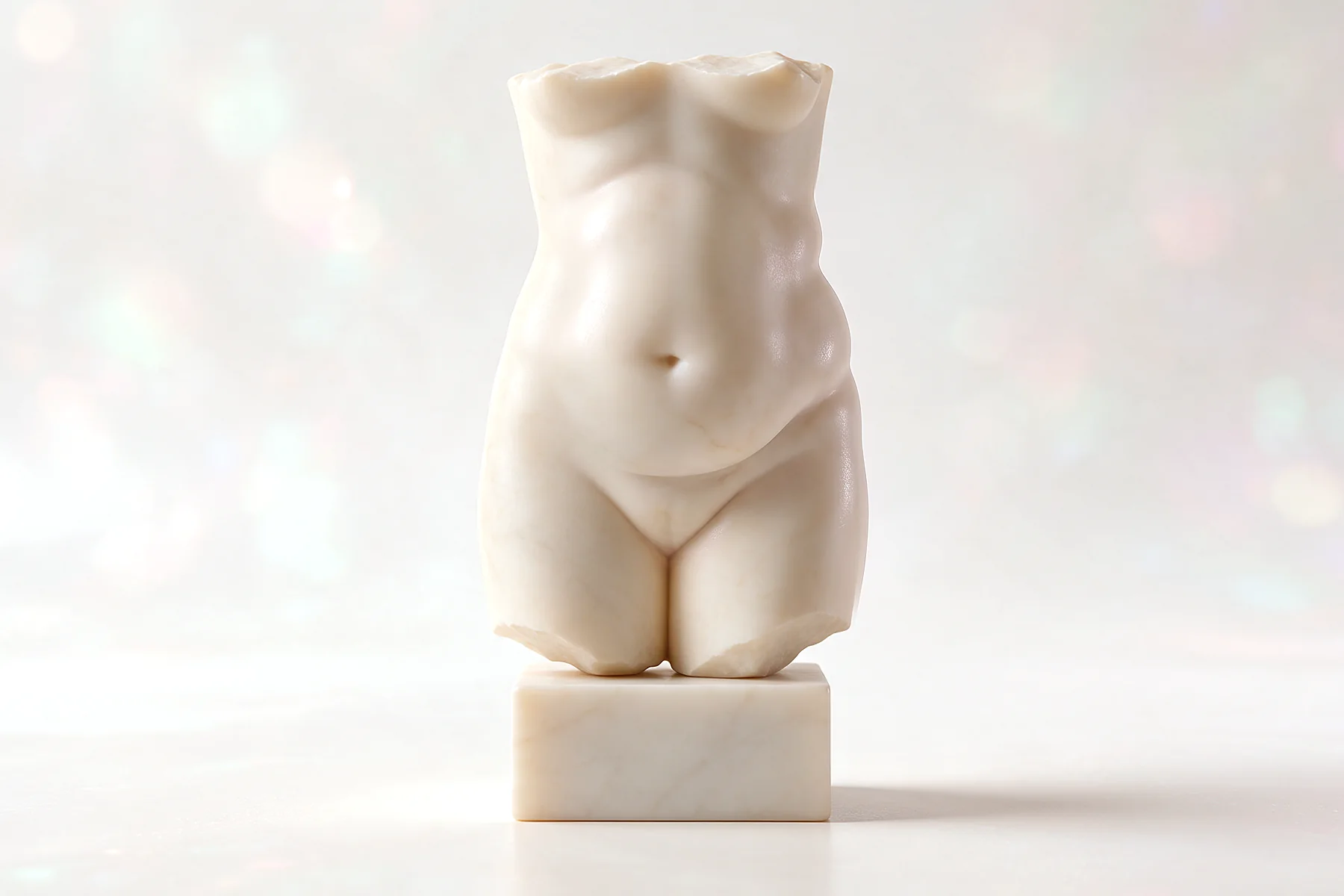 Ilustración en escultura de mármol, vista frente, para abdominoplastia