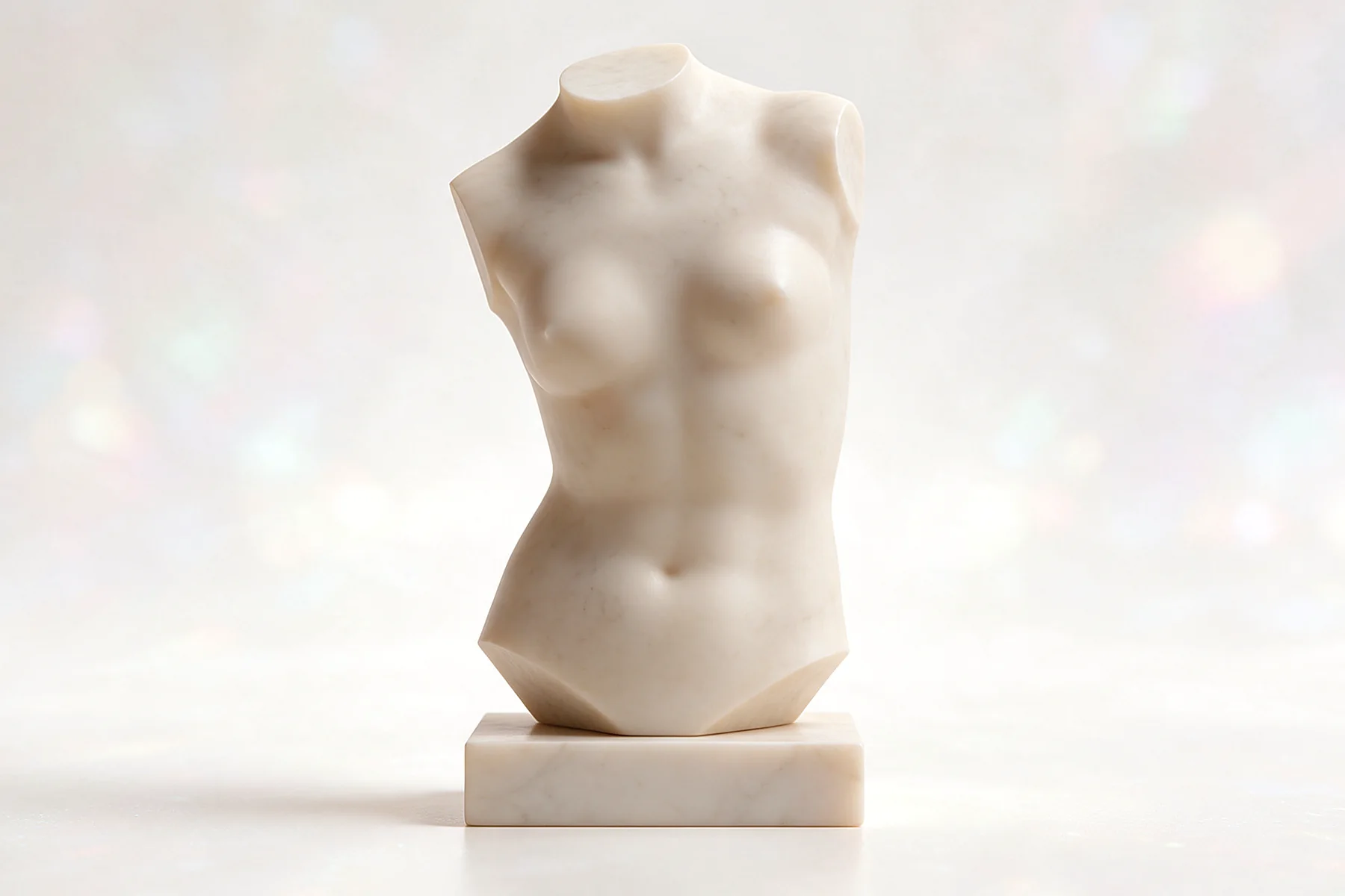 Ilustración en escultura de mármol, vista frente, para aumento mamario