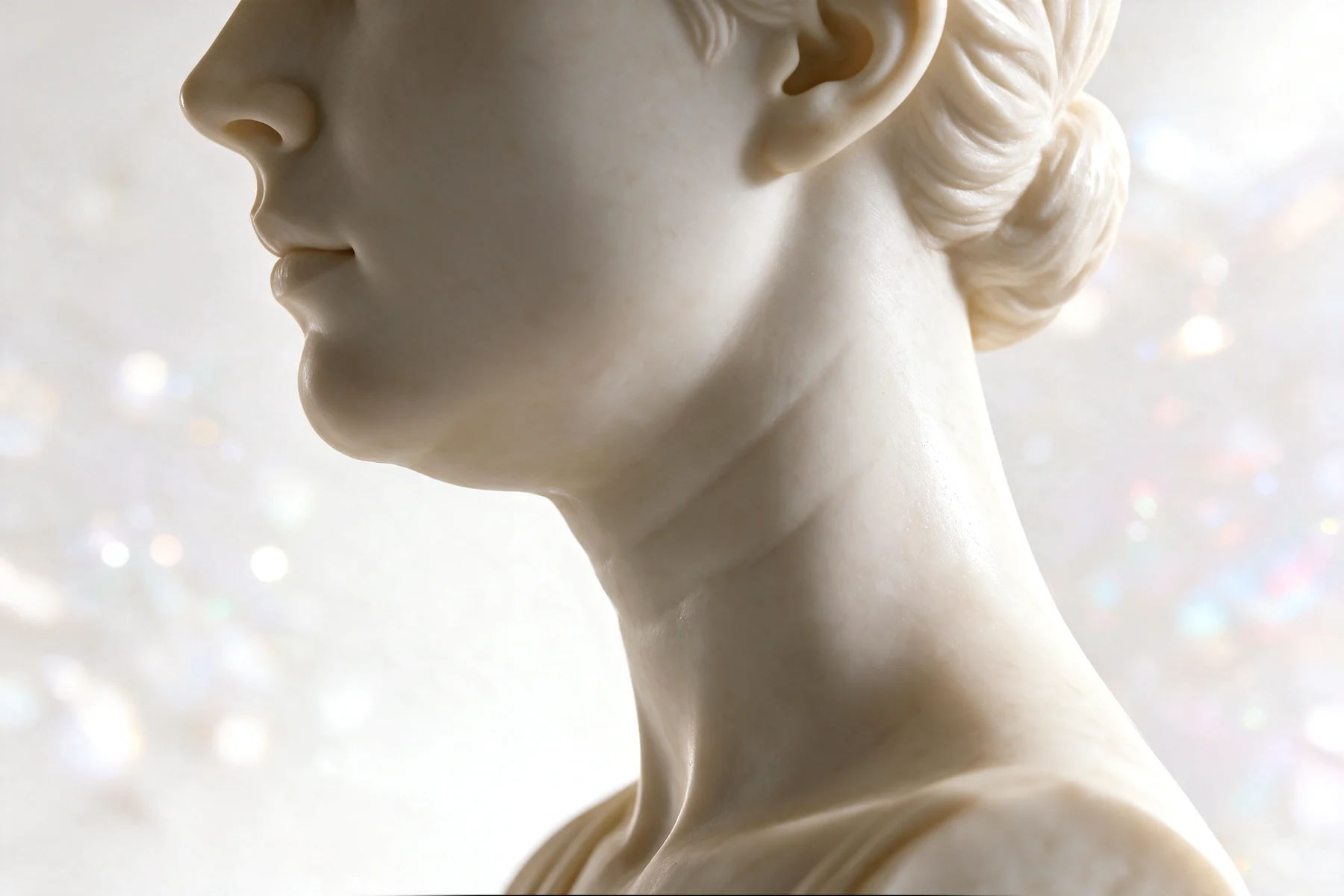 Ilustración en escultura de mármol, vista cuello, para inducción de colágeno