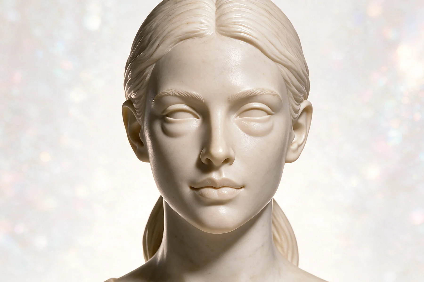 Ilustración en escultura de mármol, vista frente, para blefaroplastia