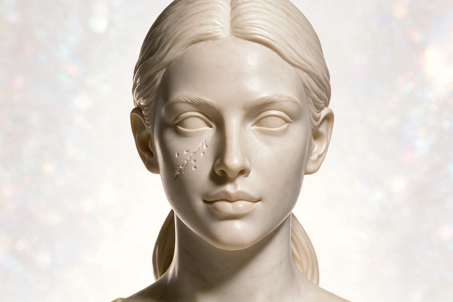 Ilustración en escultura de mármol, vista frente, para tratamiento de cicatrices
