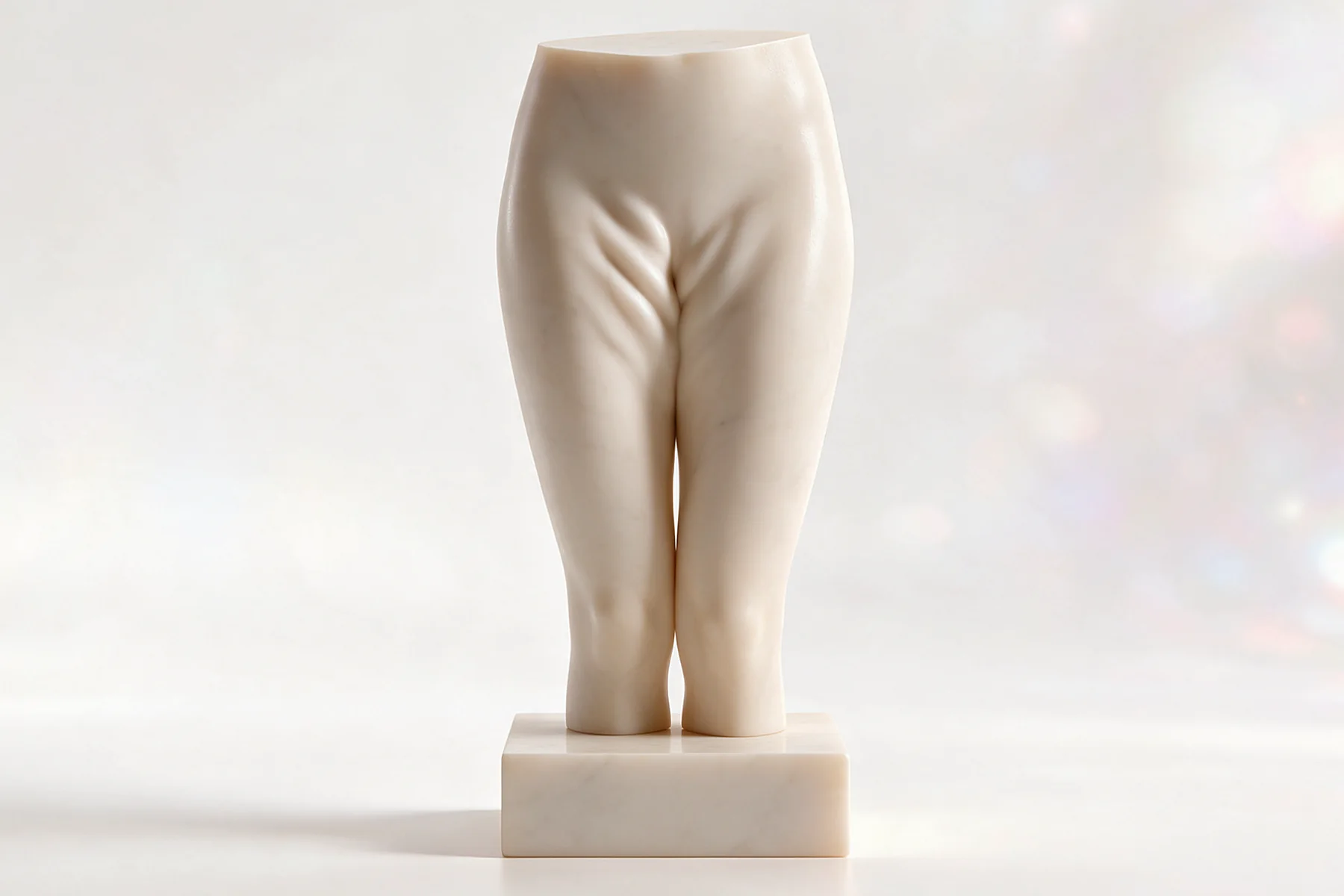 Ilustración en escultura de mármol, vista frente, para cruroplastia y cirugía post-bariátrica