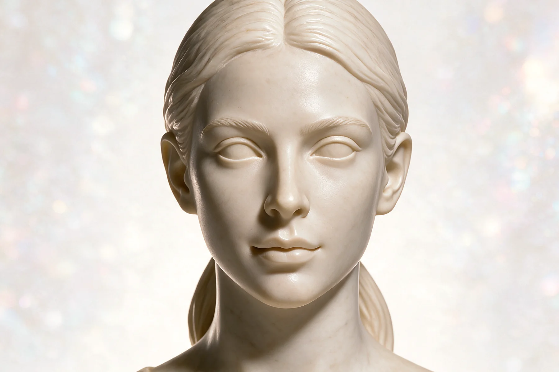 Ilustración en escultura de mármol, vista frente, para lip lifting