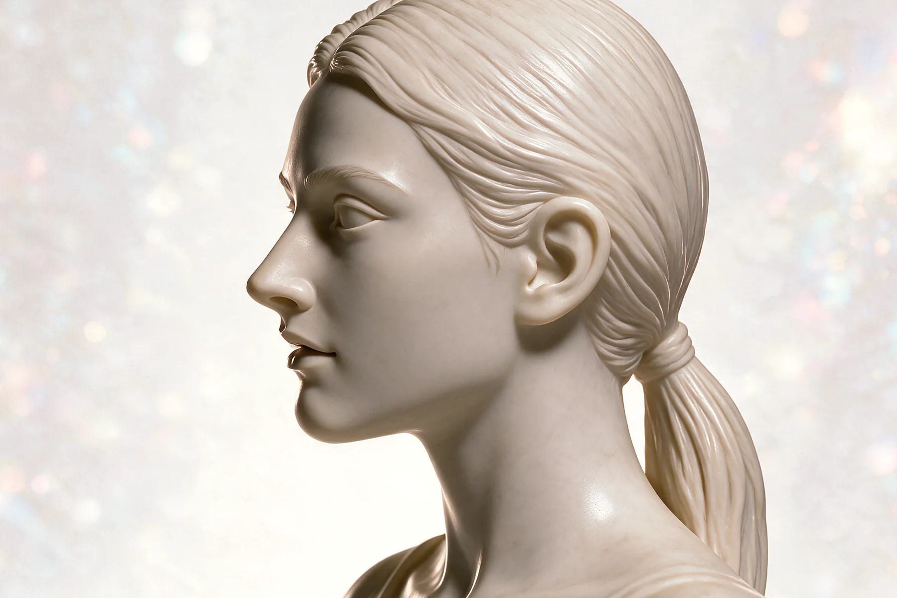 Ilustración en escultura de mármol, vista perfil, para lip lifting