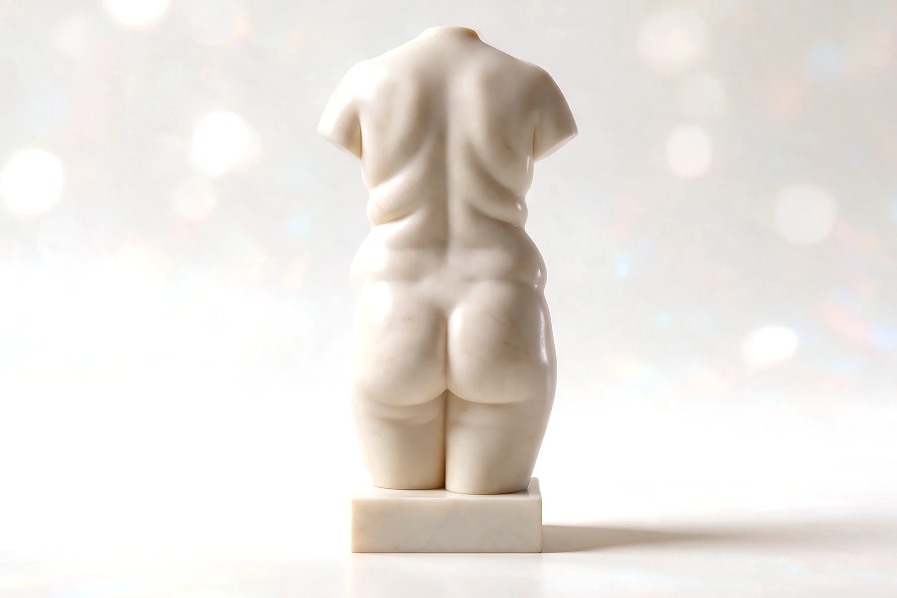 Ilustración en escultura de mármol, vista posterior, para lipoescultura de alta definición