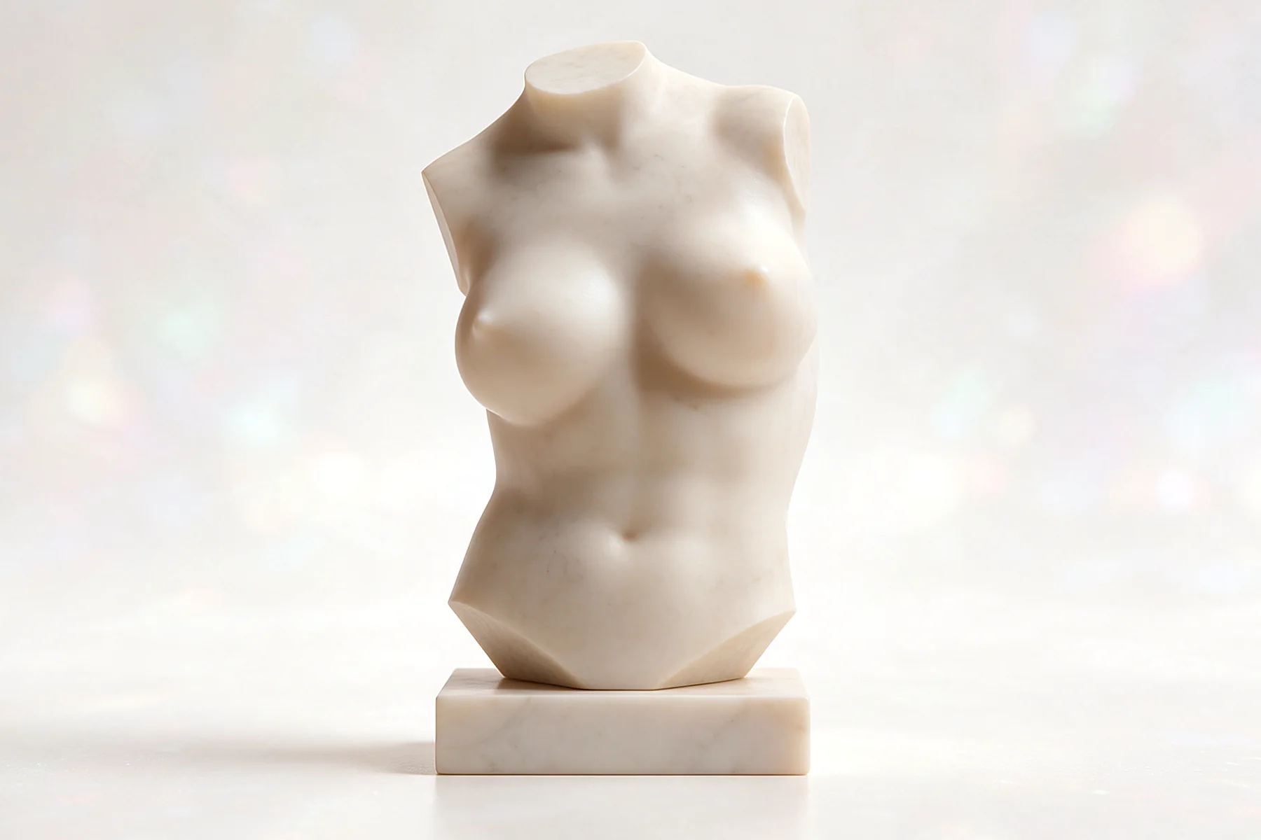 Ilustración en escultura de mármol, vista frente, para reducción mamaria