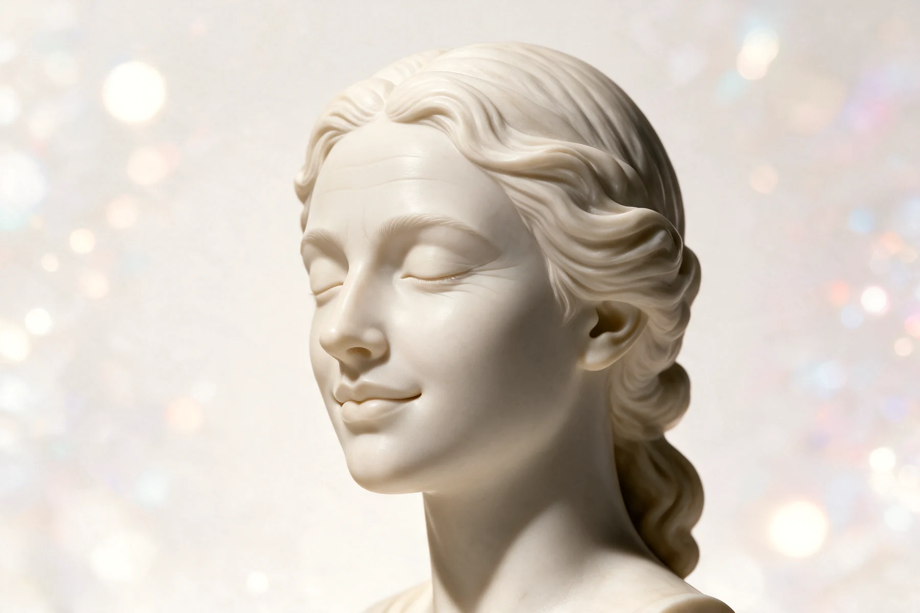 Ilustración en escultura de mármol, vista oblicua 45°, para modulación de expresión